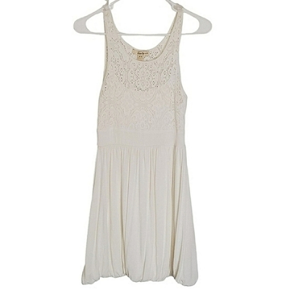 2328 * Forever 21 Crochet Tank Dress Balloon Hem Off White Size M